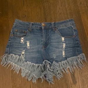 Denim Fringed Shorts